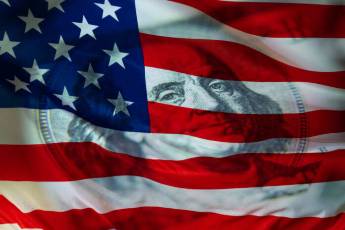 American,Financial,System.,American,Flag,And,Us,Dollar.,American,Currency.
