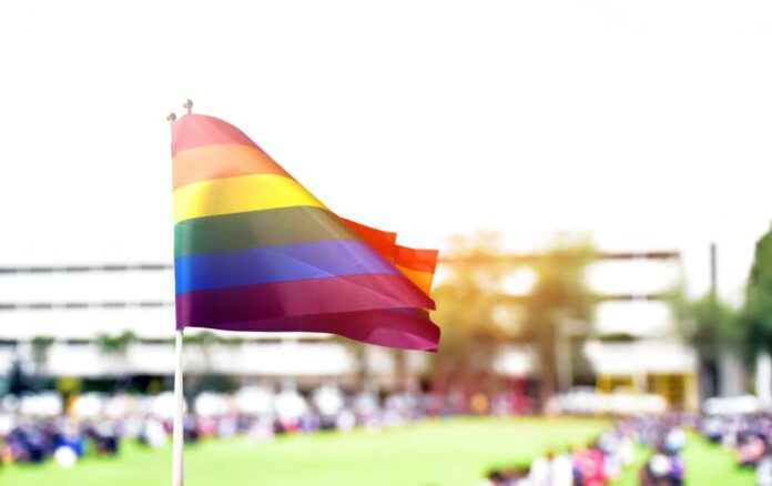 Rainbow,Flag,,A,Symbol,For,The,Lgbt,Community,,Waving,In
