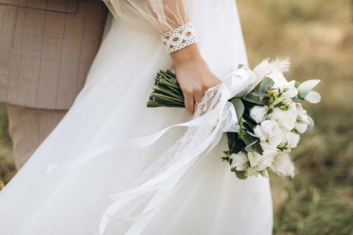 Close-up,Wedding,Couple,Bride,And,Groom,Walk,Hand,In,Hand