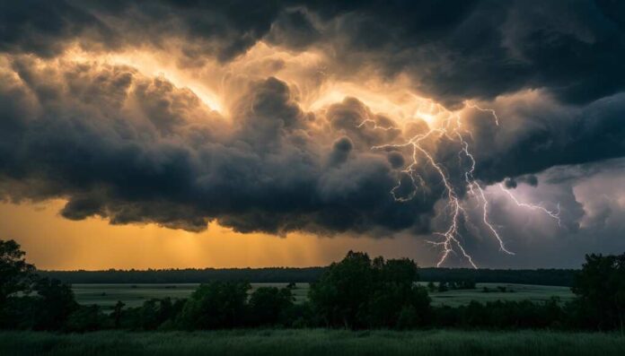 Destructive,Tornado,Touches,Down,In,A,Devastated,Neighborhood,Amid,Stormy