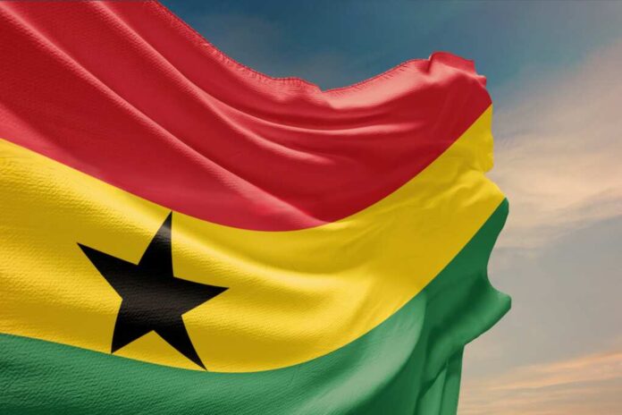 Waving,Flag,Of,Ghana,In,Blue,Sky.,Ghana,Flag,On