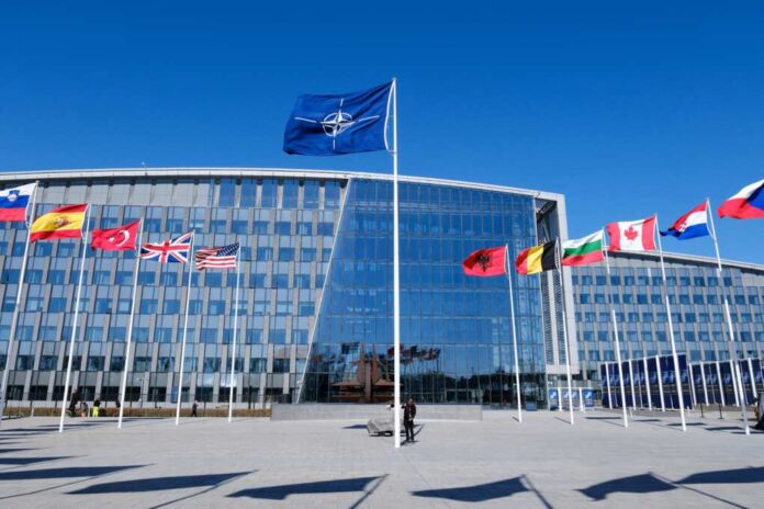The,National,Flags,Of,Countries,Member,Of,The,Nato,Fly