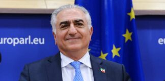 Smiling man in a suit with a blue tie, standing in front of an EU flag