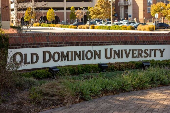 Sign for Old Dominion University at the campus entrance
