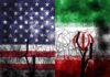 American and Iranian flags intertwined with barbed wire