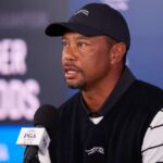 Tiger Woods speaking at a press conference