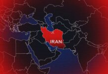 Map of the Middle East with Iran highlighted in red