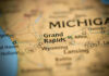 Close-up of a map showing Grand Rapids and surrounding areas in Michigan