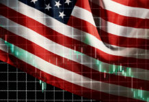 Ethics Experts RATTLE Over Trump Deals American flag overlaid with stock market data