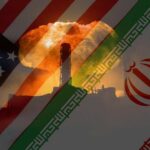 Trump’s IRAN Gamble: Peace or Disaster? An artistic representation of the US and Iran flags with a nuclear explosion in the background