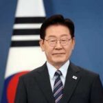 Waving flag of South Korea against a blue sky