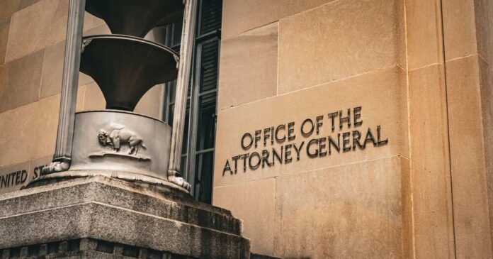Office of the Attorney General building facade with metal sculpture