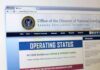 Webpage showing government agency site with operating status notice