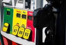 Emergency Waiver Scrambles Pump Prices Gas pump with diesel, regular, plus, and premium fuel options