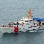 U.S. Coast Guard patrol boat cruising at sea
