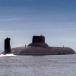 Submarine cruising on calm sea