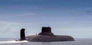 Submarine cruising on calm sea