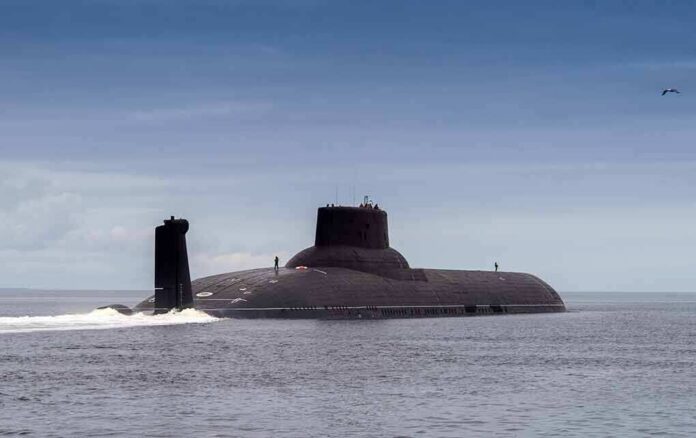 Submarine cruising on calm sea