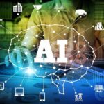 AI network diagram over a person using a laptop
