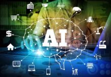 AI network diagram over a person using a laptop