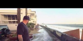 Big waves, high tide strip sand from Carlsbad Beach