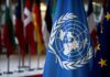 United Nations flag among international flags