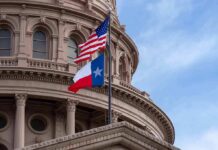 Trump Money Sought To Rescue Texas Texas and U.S. flags in front of a capitol building dome