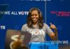 How Confessions Became Fake ‘Misery’ woman speaking at a podium during a voting event