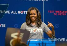 How Confessions Became Fake ‘Misery’ woman speaking at a podium during a voting event