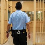 Youth Reform Frees Convicted Plotter corrections officer walking through prison corridor