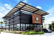 Starbucks coffee shop with modern glass and metal exterior