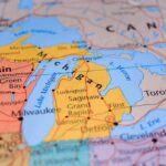 Tariff Shock: Lake Ontario Renamed Close-up of a map highlighting Michigan and the Great Lakes
