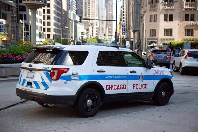 Chicago police SUV parked on a downtown street
